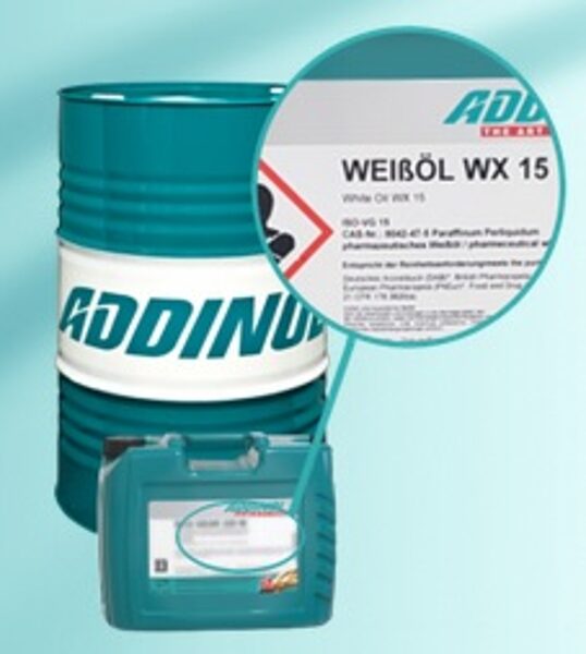 ADDINOL WEISSÖL WX ISO VG 15, Medicīniskās klases, baltā vazelīna eļļa, kosmētikas, pārtikas apstrādes iekārtām, sūkņiem, un eļļas lampām, NSF H1, H3